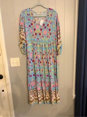 Bohemian Floral V-Neck Maxi Dress in Sky Blue